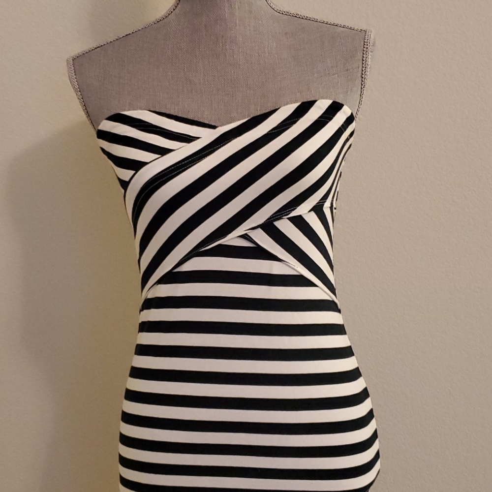American Eagle Outfitters Strapless Striped Stretchy Bodycon Dress